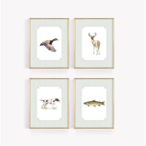 Hunting Fishing Wall Art, Vintage Boy Nursery Prints, Mallard Duck Wall Prints, Hunting Nursery Decor, Woodland Nursery, Animal Art Prints