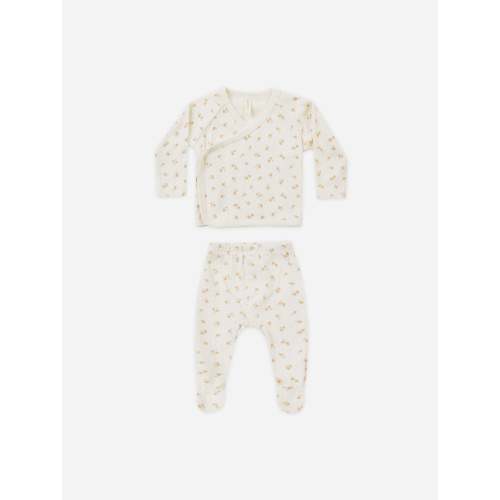 Pointelle Wrap Top + Footed Pant || Ditsy Melon