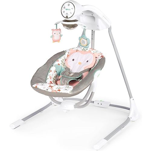 Ingenuity InLighten 5-Speed Baby Swing - Swivel Infant Seat, 5 Point Safety Harness, Nature Sounds, Lights - Van Elephant