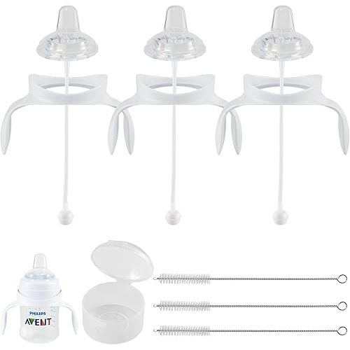 Sippy Cup Soft Conversion Kit for Philips Avent Anti-Colic Baby Bottle, Toddler Transition Kit with Silicone Sippy Spout Nipple, Weighted Straw, Bottle Handle, Cleaning Brush, 3-Pack