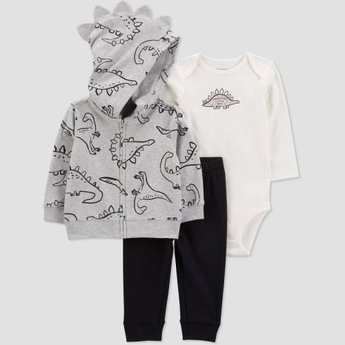 Carter's Just One You®️ Baby Boys' Dino Hoodie Top & Bottom Set - Gray Newborn