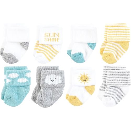 Hudson Baby Baby Infant Boy Cotton Rich Newborn and Terry Socks, Sunshine and Clouds, 6-12 Months, Yellow