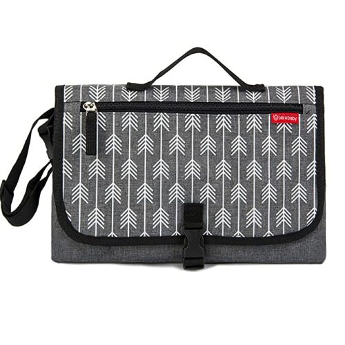 Lekebaby Portable Diaper Changing Pad Built-in Head Cushion Waterproof Baby Travel Changing Station, Arrow Grey Print