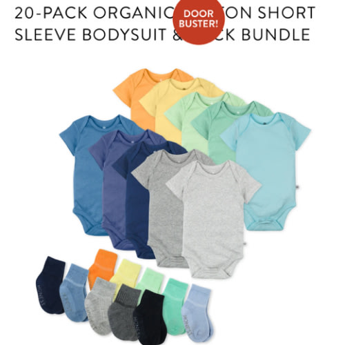 20-Pack Organic Cotton Short Sleeve Bodysuit & Sock Bundle | Honest Baby Clothing