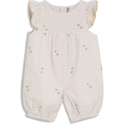 Daisy Embroidery Cotton Seersucker Jumpsuit, 0-3M