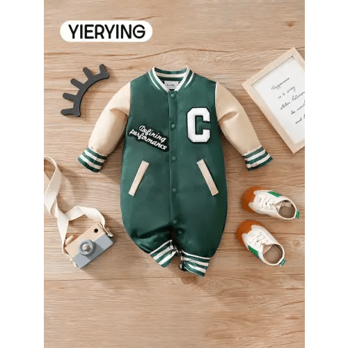 varsity jacket design thermal jumpsuit baby boys fall - Temu