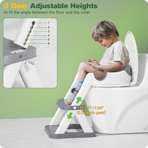 Potty Training Seat, Upgrade Toddler Toilet Seat for Kids Boys Girls, 2 in 1 Potty Training Toilet, Splash Guard Anti-Slip Pad Step Stool - AA-Gray