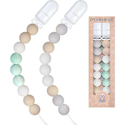 Pacifier Clips for Baby Boys Girls 2 Pack (White+Green)
