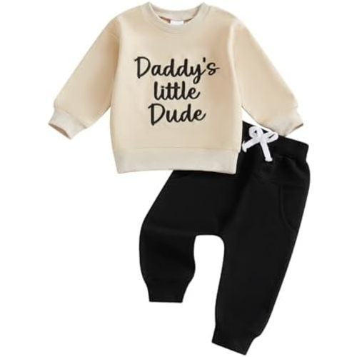 YINGISFITM Toddler Baby Girl Boy Fall Winter Clothes Letter Long Sleeve Shirt Crewneck Swatshirt Top Pocket Pants Outfit Set