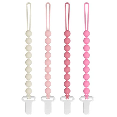 Pacifier Clips Baby Girls - Draklary 4 Pack Paci Clip Silicone Soothe Baby Binky Holder for Newborn Essentials Shower Birthday Gift