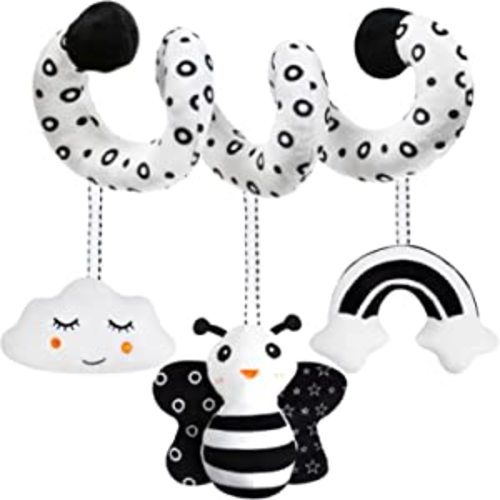 Baby Spiral Hanging Stroller and Car Seat Toys Black and White High Contrast Sensory Toy Newborn Plush Activity Toys Thank You Gift for 0 3 6 9 12 Months Girls Boys-BEE - Bee