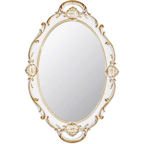 Eaoundm 14.5 x 10 inchs Oval Antique Decorative Wall Mirror Vintage Hanging Mirror (White)