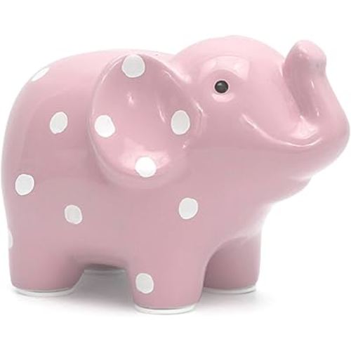 Child to Cherish Ceramic Polka Dot Elephant Piggy Bank for Girls, Pink