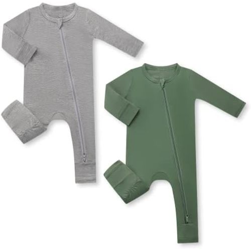 HAPIU Unisex Rayon Made from Bamboo Baby Rompers with Cuffs, 2 Way Zipper YKK, Footless Pajamas Jumpsuit