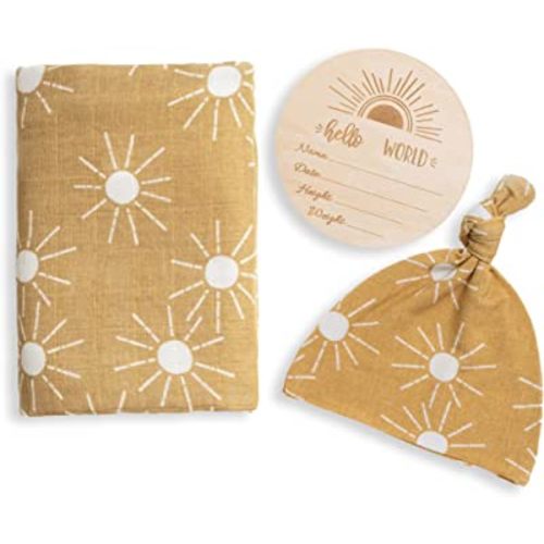Miaoberry 100% Organic Cotton Baby Muslin Swaddle Blanket Set| Golden Boho Sunshine| Gender Neutral for Boys Girls|Yellow Mustard Orange Sunshine| Hospital Newborn Receiving Blanket |Newborn Unisex