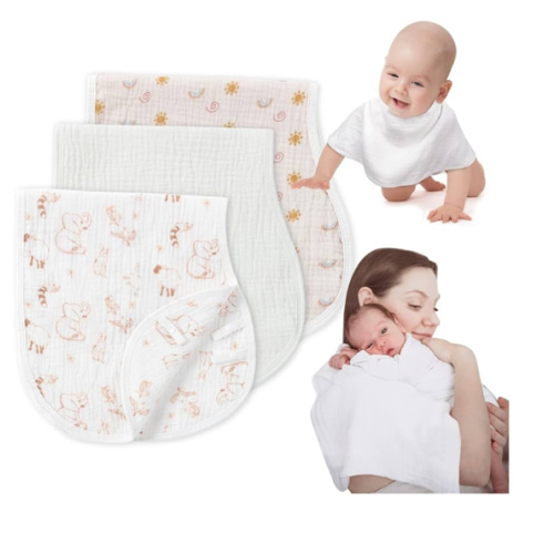 Muslin Burp Cloths with Snaps, Multi-Use Burpy Bib 100% Natural Cotton,Large 22"X11" Extra Absorbent Burping Cloth for Baby Girl & Boy, Safari & Rainbow & White