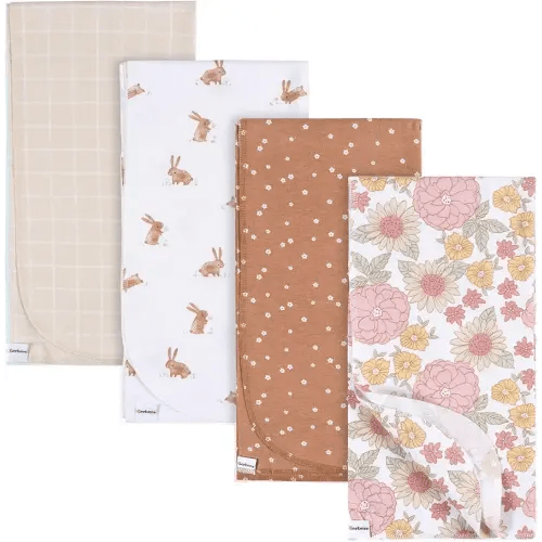 Gerber Unisex Baby 100% Cotton Flannel Receiving Blankets for Babies and Newborns 30x30 Inches (Pack of 4), Retro Floral