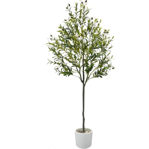 Artificial Olive Tree, 6ft Fake Olive Branch Leaves Plant with White Pot, Perfect Faux Topiary Silk Tree for Indoor Home Office Living Room Decoration