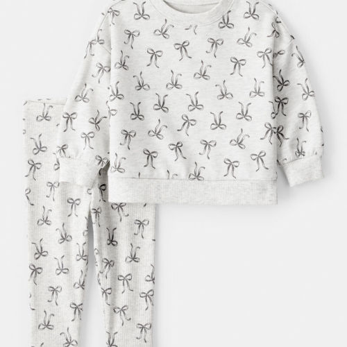 White Baby Girl Bow Print Long-Sleeve Tee & Pant Set - Grey | Carter’s Oshkosh Canada