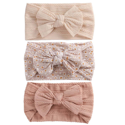 3 Pc: Solid Color Baby Girls Headband with Bow Hair Accessories