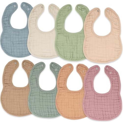 Comfy Cubs Muslin Cotton Baby Bibs, 8 Pack, Adjustable with Easy Snaps, Soft & Absorbent, Multicolor