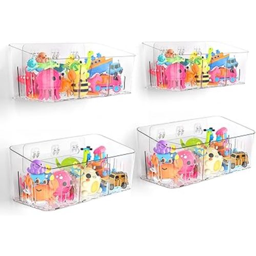 Bath Toy Storage 4 Packs, Large Bath Toy Holder - 3 Compartments, Quick-Dry
