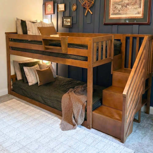 Twin Over Twin Low Bunk Bed With Stairs