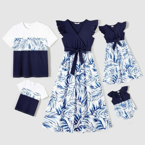 PatPat Family Matching Outfits Mommy and Me Dress Girl Dresses and Colorblock Short Sleeve T-shirts, Baby Girl 12-18M