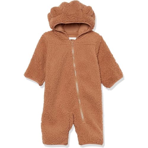 Amazon Essentials Unisex Babies' Hooded Sherpa Fleece Bunting Suit, Light Caramel, 3-6 Months