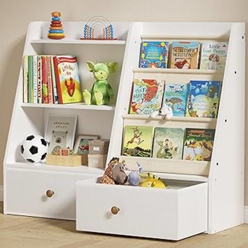 3 Tier Kids Bookshelf, Toddler Bookshelf and Toy Storage, Baby Wooden Bookcase with Drawers, Children Book Shelf for Kids Room, Nursery Storage Book Rack for Playroom, Classroom, White
