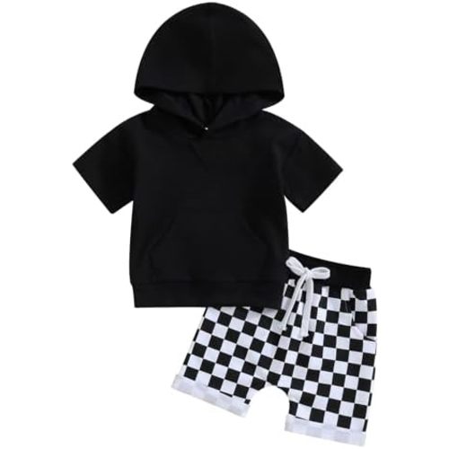 Toddler Baby Boy Summer Outfit Short Sleeve Hooded Stripes Top Casual Shorts Set Infant Newborn Clothes 6 12 18 24 Month