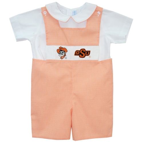 Vive La Fete Oklahoma State Cowboys Infant Orange Gingham Jon Jon Romper