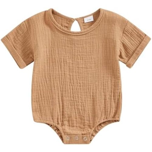 Merqwadd Baby Boy Girl Bubble Romper Infant Oversize Plain Crewneck T-Shirt Bodysuit Tops