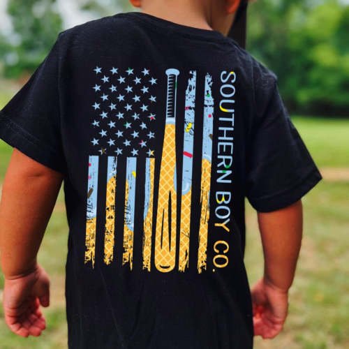 (KIDS T-SHIRT) Baseball Ice cream Bat Flag Short Sleeve Kids Tee