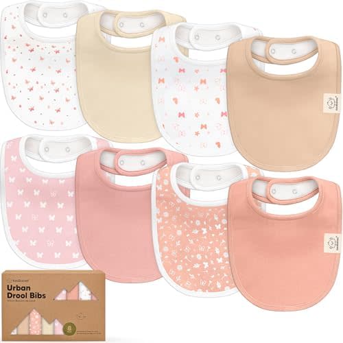8-Pack Organic Baby Bibs for Boys, Girls - Soft Cotton Drooling and Teething Bibs for Baby Girl & Boy