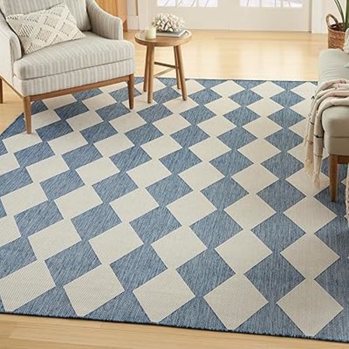 Nourison Home Positano Indoor/Outdoor Navy Blue 5' x 7' Area Rug, Easy Cleaning, Non Shedding, Bed Room, Living Room, Dining Room, Backyard, Deck, Patio (5x7)