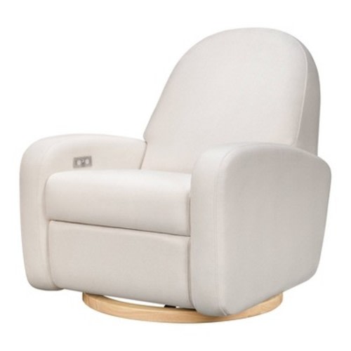 Babyletto Nami Electronic Recliner and Swivel Glider with USB Port and Light Wood Base, Color: Performance Cream Eco-Weave