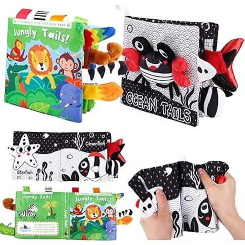 Baby Books 0-6 Months - 2PCS Baby Toys 0-6 Months Crinkle Books for Babies Infant Books Soft Baby Book High Contrast Sensory Newborn Toys 0-3-6-12-18 Months - Baby Gifts