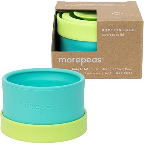 morepeas The Everything Snack Bowl - All-in-One Baby, Toddler & Kid Food Container - Travel Essential with Spill Proof Lid & Suction Base - Sherbert