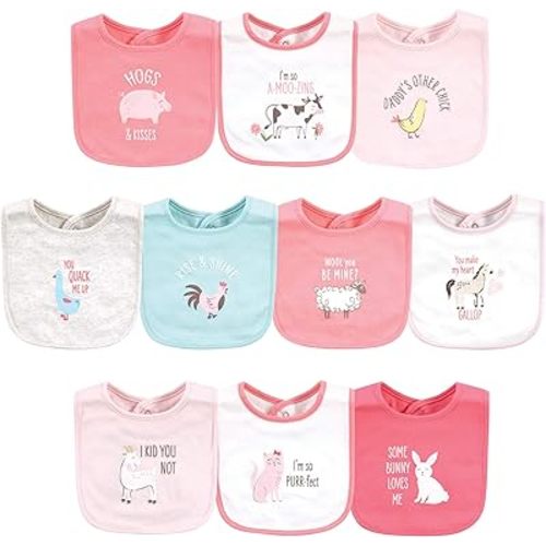 Hudson Baby Unisex Baby Cotton Bibs, Hogs And Kisses, One Size
