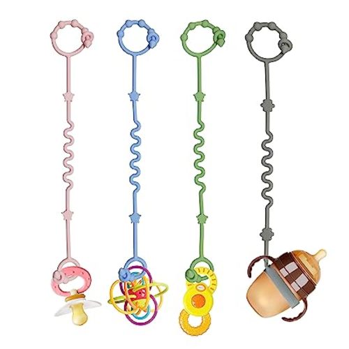 Toy Straps for Baby,RTMOK Silicone Setpacifier Clip,Applies to Car Seat Toy,Teether Toy,High Chair,Stroller Accessories,Baby Toy Clips,Cribs,Rocking Chair - Blue+Pink+Grey+Green