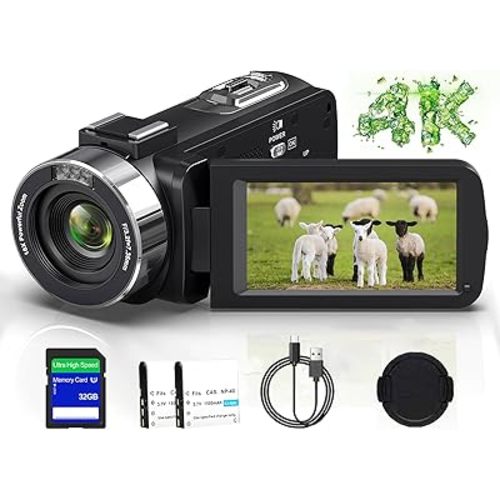 Video Camera Camcorder 4K Ultra HD 80MP Vlogging Camera for YouTube 18X Digital Zoom Camcorder Recorder 3.0" IPS 270° Screen IR Night Vision with 32GB SD Card, Lens Cover and 2 Batteries