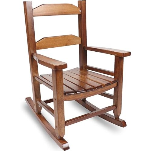 Toddler Rocking Chair Kids Wooden Indoor for Comfy Recliner Rocker for Baby Children Ages 3-6 Outdoor Lounge Chair Girls Playroom Brown