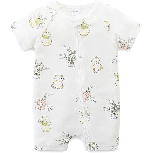 Baby Boy Girl Romper Short Sleeve 100% Cotton Bodysuit Outfits Double Zipper Jumpsuit Summer
