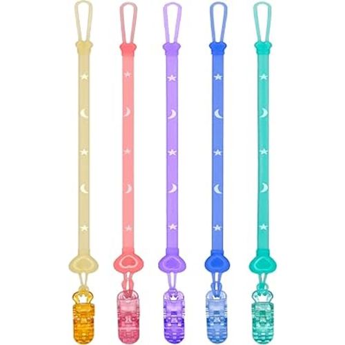 Pacifier Clip Holder Silicone Binky Clips for Baby Girls and Boys- with One-Piece Design for Baby Shower Gifts-5 Packs