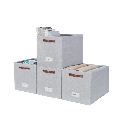 DECOMOMO Fabric Storage Bins 13" x 15" x 13", Decorative Baskets, Set of 4, Light Texture Grey