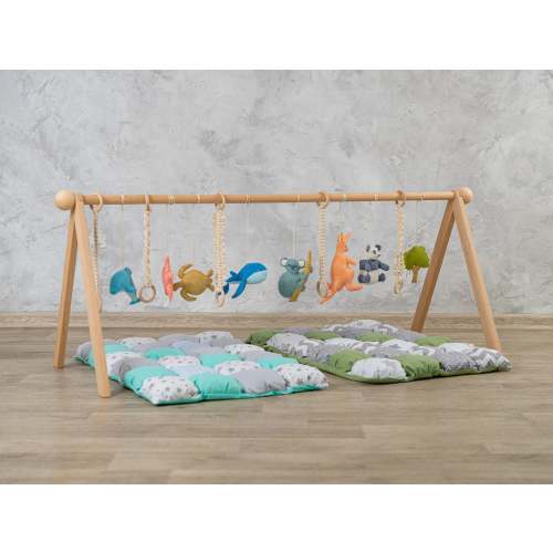 Twins baby play gym with Oceanic baby gym toys and baby activity mat, wooden baby gym frame, baby gym toy, baby play gym frame baby play mat