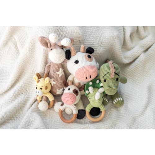 Crochet Animals Baby Gift | Animal Baby Doll + Rattle Gift | Cotton Yarn and Beechwood | Neutral Unisex Baby Shower, Newborn, New Baby Gift
