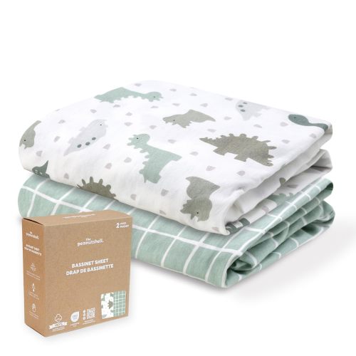 Amazon.com: Organic Cotton Bassinet Sheets Boy - 2pk Baby Bed Sheets, Sage Dino | 100% Organic Cotton Jersey, Fits Rectangle, Oval, & Square Bassinets, 33"x19.5", Oeko-Tex, Sage Dino/Sage Windowpane