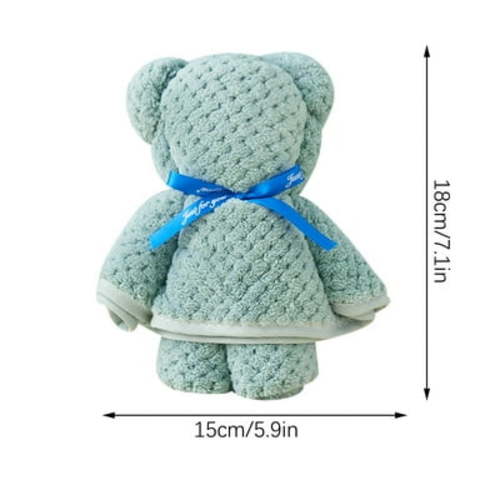 Moocorvic Bath Towel, Baby Gift Bear-Shape Packed Coral Velvet Gift Pineapple Plaid Towel Gift Bear Towel (30X14Inch)